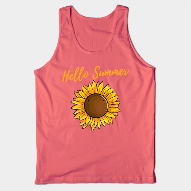 Hello Summer Sunflower Design Tank Top by JustCreativity